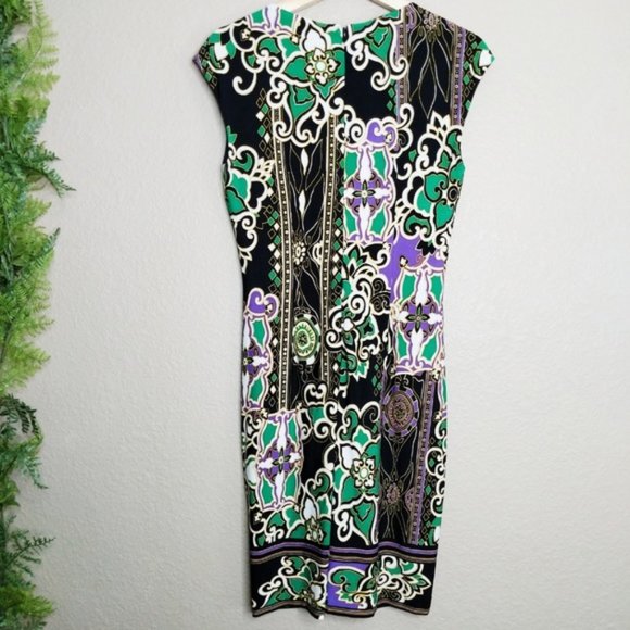 Cache Purple Green Print Sleeveless V Neck Dress 2 - Picture 4 of 11